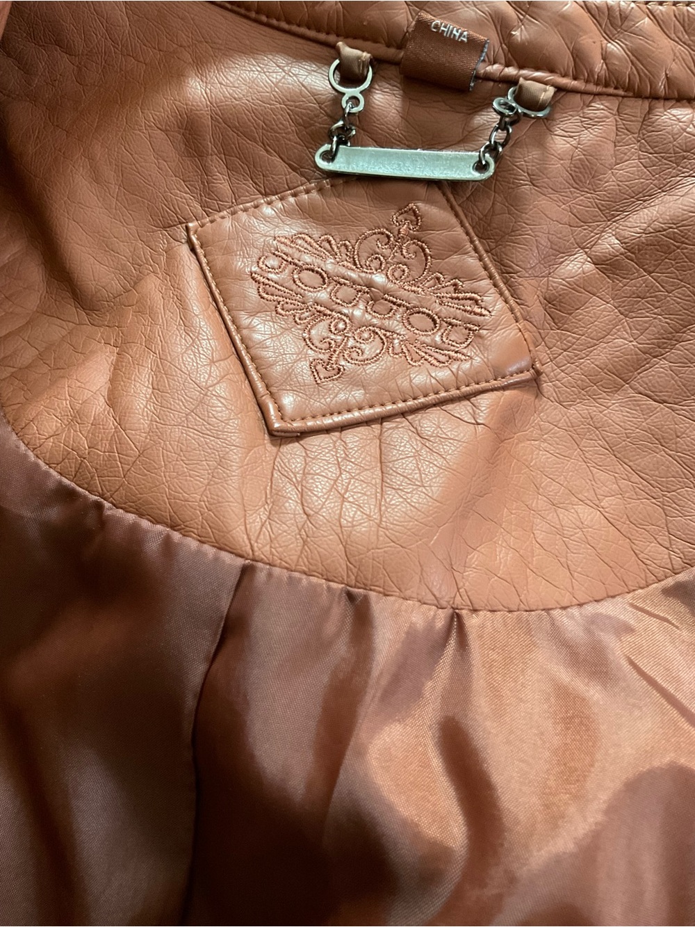 Jou Jou Rust-Tone Vegan Leather Zip Jacket - Picture 7 of 9